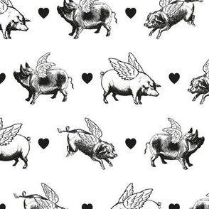 Vintage Flying Pigs | Black and White |