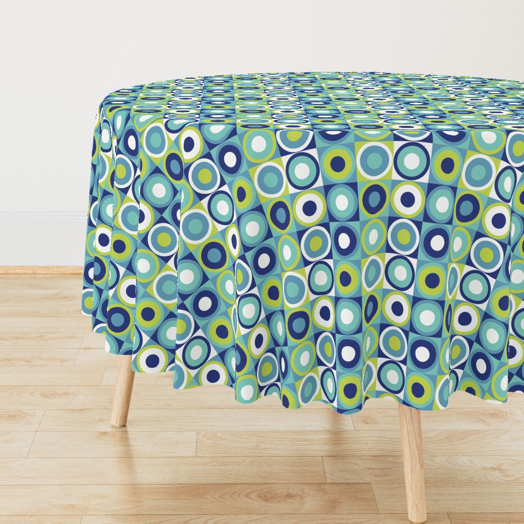 Boho geometric retro circles teal blue neon green