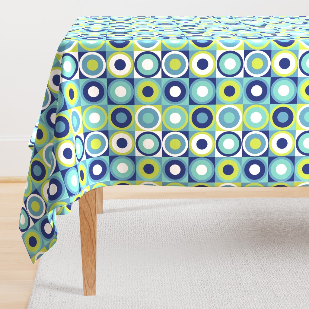 Boho geometric retro circles teal blue neon green