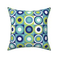 Boho geometric retro circles teal blue neon green