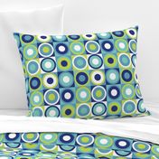 Boho geometric retro circles teal blue neon green