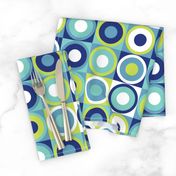 Boho geometric retro circles teal blue neon green