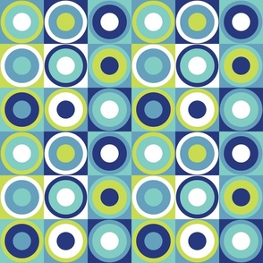 Boho geometric retro circles teal blue neon green