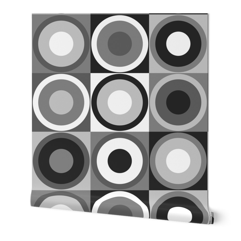 Mid-century modern retro circles black white Wallpaper