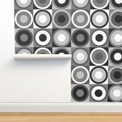 Mid-century modern retro circles black white Wallpaper