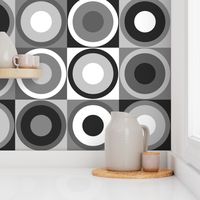 Mid-century modern retro circles black white Wallpaper