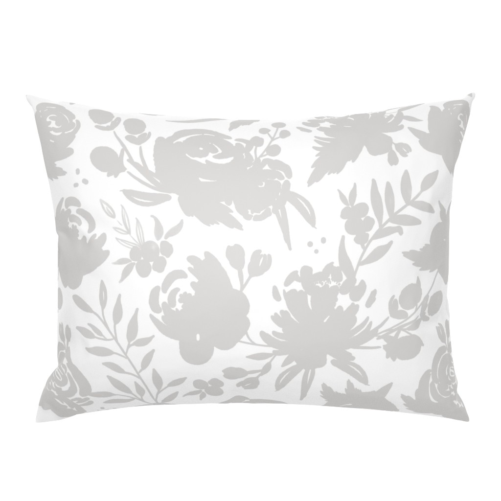 Large Scale "Heavenly" Gray Floral on White