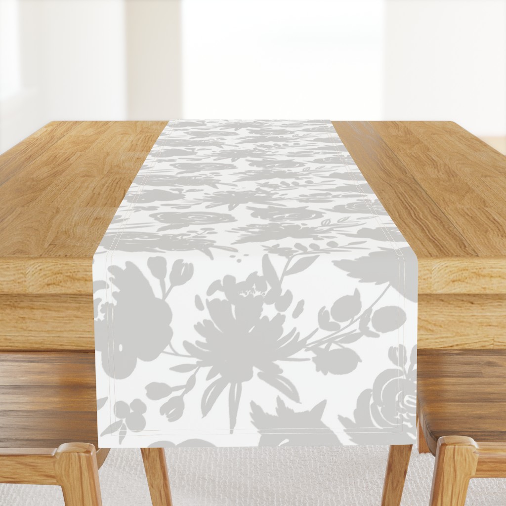 Large Scale "Heavenly" Gray Floral on White