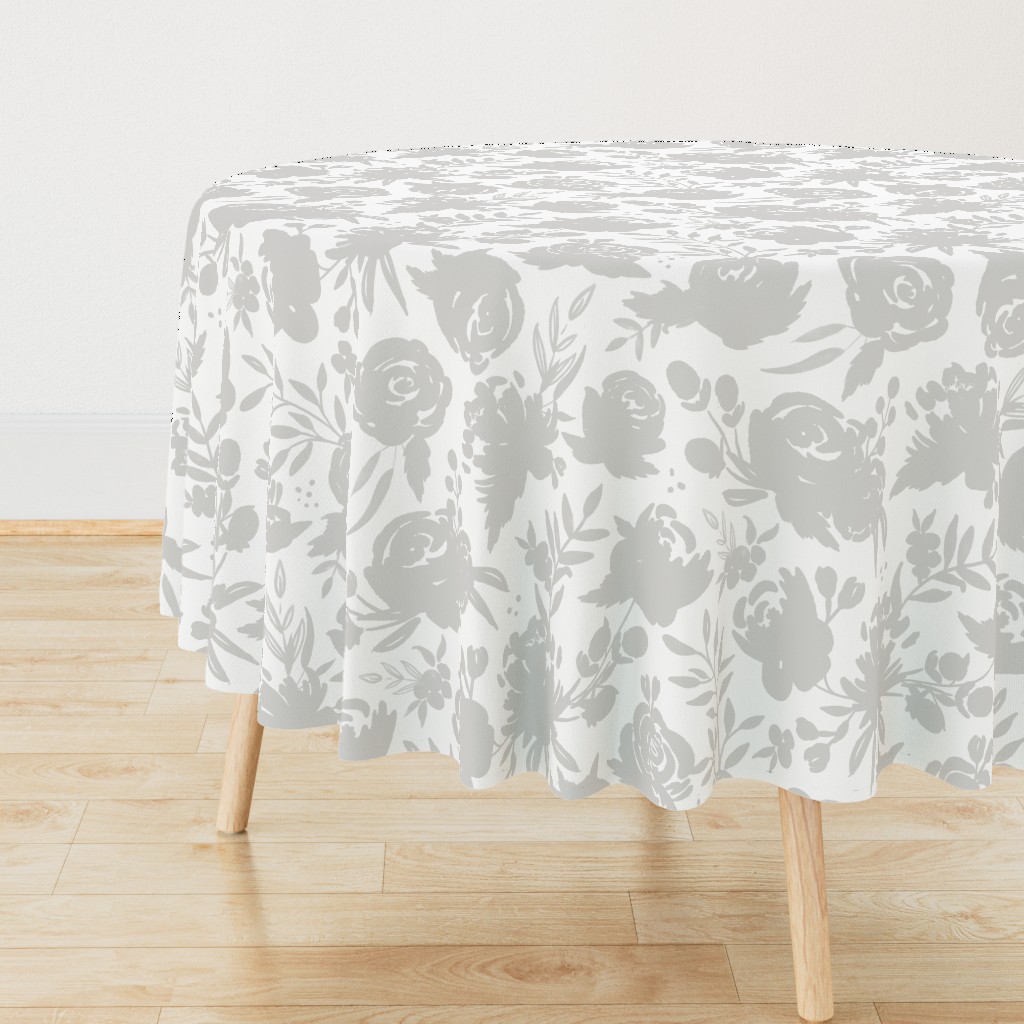 Large Scale "Heavenly" Gray Floral on White