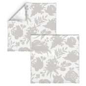 Large Scale "Heavenly" Gray Floral on White