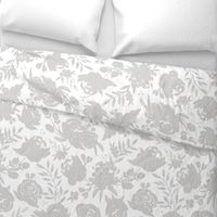 Large Scale "Heavenly" Gray Floral on White