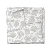 Large Scale "Heavenly" Gray Floral on White