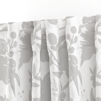 Large Scale "Heavenly" Gray Floral on White