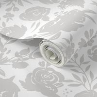 Large Scale "Heavenly" Gray Floral on White