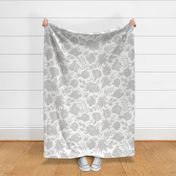 Large Scale "Heavenly" Gray Floral on White