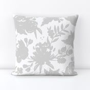 Large Scale "Heavenly" Gray Floral on White