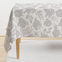 Large Scale "Heavenly" Gray Floral on White