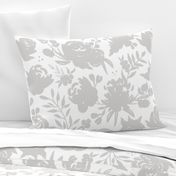 Large Scale "Heavenly" Gray Floral on White