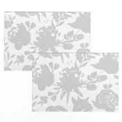 Large Scale "Heavenly" Gray Floral on White