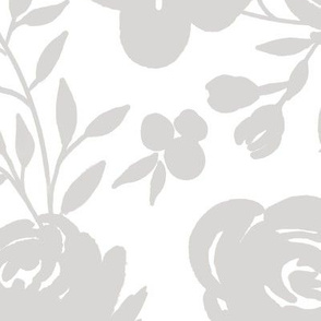 Large Scale "Heavenly" Gray Floral on White