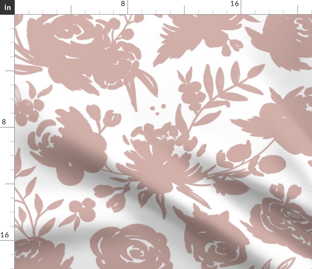 Large Scale "Heavenly" Mauve Floral on White