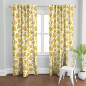 Large Scale "Heavenly" Mustard Floral on White (Gold Flowers)