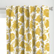 Large Scale "Heavenly" Mustard Floral on White (Gold Flowers)