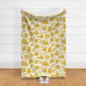 Large Scale "Heavenly" Mustard Floral on White (Gold Flowers)