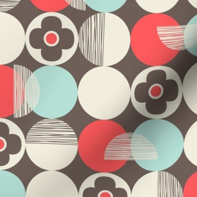 Retro Style Circles and Flowers on Beige Background