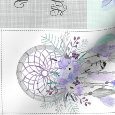Dream Big Dream Catchers Patchwork Quilt Top – Wholecloth for Girls Purple Lavender Grey Feathers Nursery Blanket Baby Bedding - ROTATED