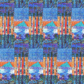 "Woven Orange & Blue Abstract Landscape"