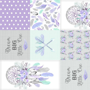 Dream Catcher Patchwork Quilt Top – Wholecloth for Girls Purple Lavender Grey Mint Feathers Nursery Blanket Baby Bedding - ROTATED