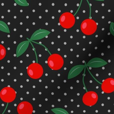 Retro rockabilly red cherries polka dots black MCM