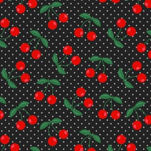 Retro rockabilly red cherries polka dots black MCM