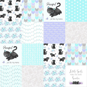 Purrrfect Kitten Patchwork Quilt - Aqua, Lavender & Grey - Purrrfect... just like my mama