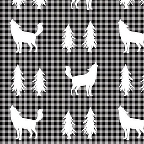 Wolves  – Woodland Trees, Black / Grey Plaid