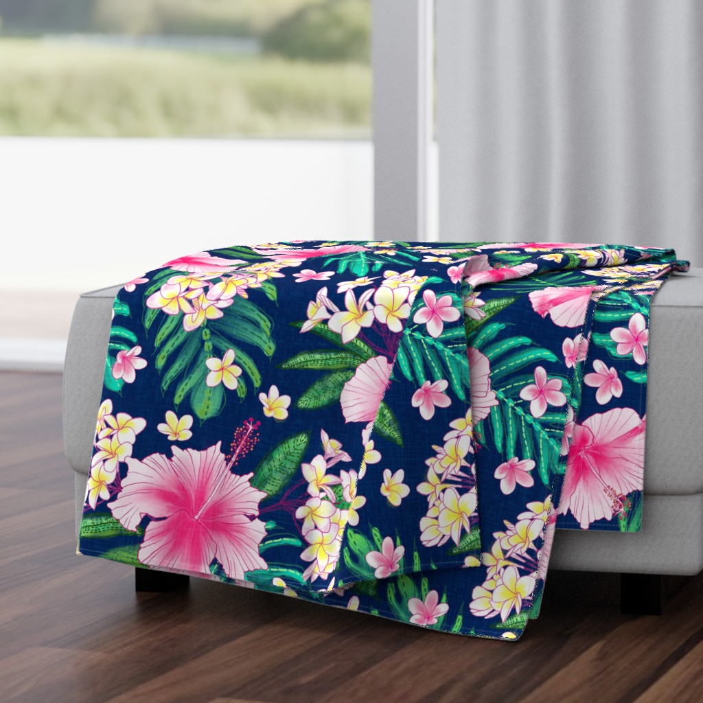 Hibiscus & Plumeria Linen (navy) 24”