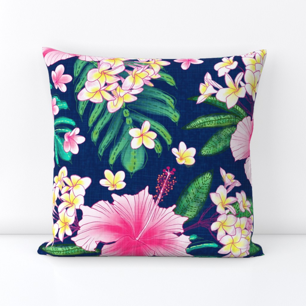 Hibiscus & Plumeria Linen (navy) 24”