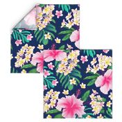 Hibiscus & Plumeria Linen (navy) 24”