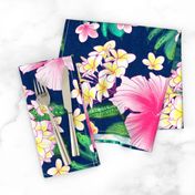 Hibiscus & Plumeria Linen (navy) 24”