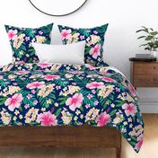 Hibiscus & Plumeria Linen (navy) 24”