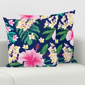 Hibiscus & Plumeria Linen (navy) 24”