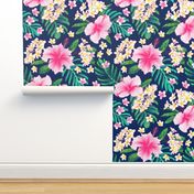 Hibiscus & Plumeria Linen (navy) 24”