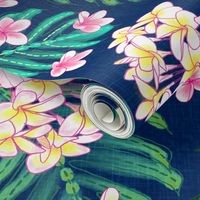 Hibiscus & Plumeria Linen (navy) 24”