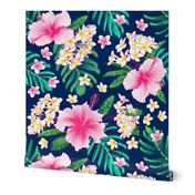 Hibiscus & Plumeria Linen (navy) 24”