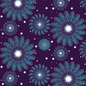 Blue navy digital flowers