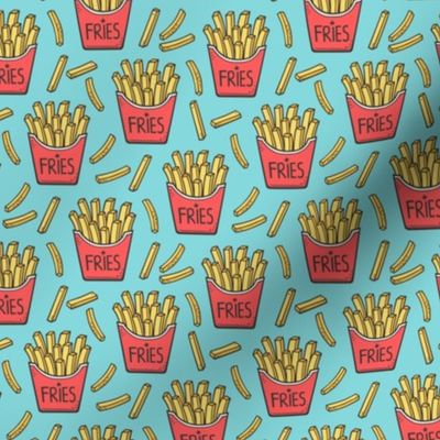 French Fries Fast Food Red on Blue Smaller Tiny 1,5 inch