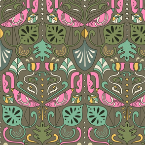  artdeco flamingos and tropical leaves design pattern 3