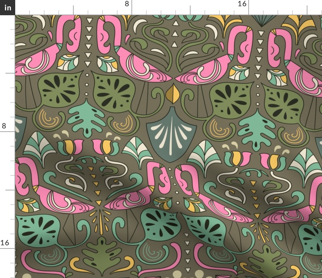  artdeco flamingos and tropical leaves design pattern 3