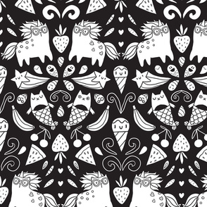 unicorns, mermaids, cats and icecream doodles fabirc pattern design.